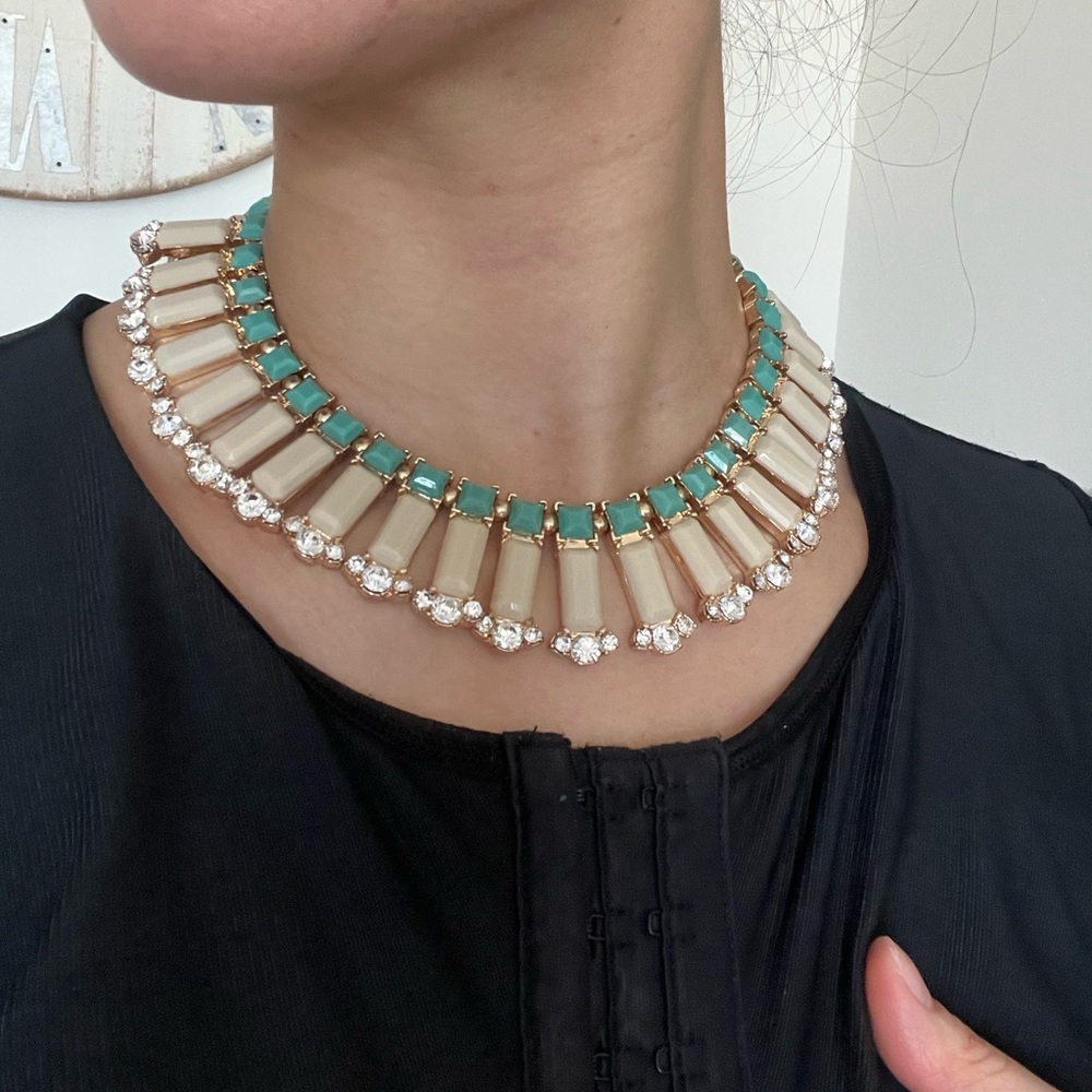 Women Teal and Cream Statement Necklace